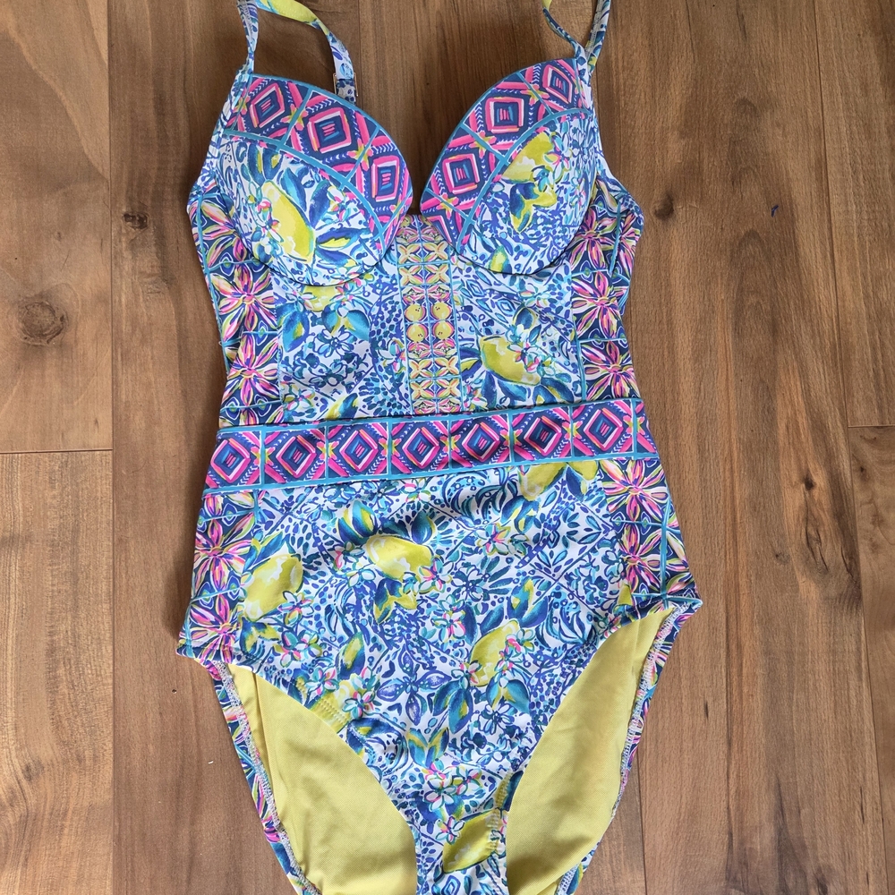Lilly Pulitzer Blue Pink Yellow Patterned One-Piece Swimsuit